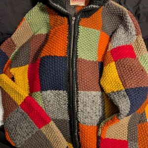 Hand Woven Patiti Woolen Colorful Patchwork Knit Jacket Large Coogi Style